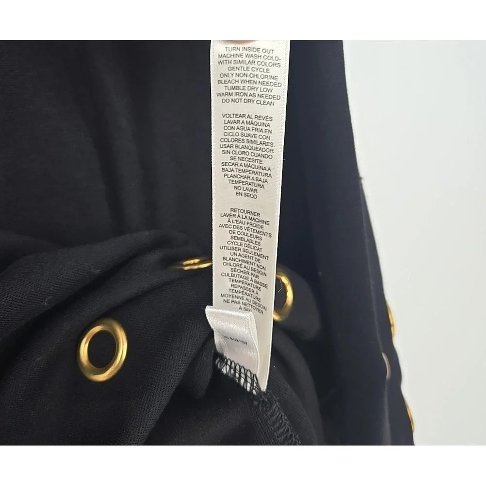 Chico's Size 2/Womens L Black Tunic Top Shirt Gold Grommets Basic Everyday - Picture 6 of 6